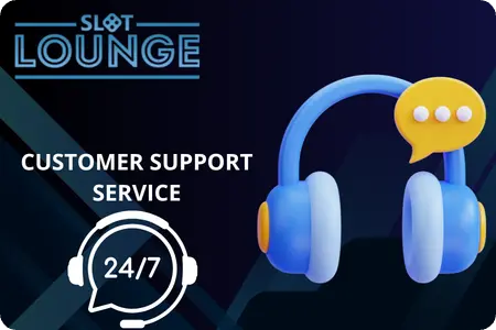 SlotLounge Casino 24/7 customer support service with headphones and chat icon