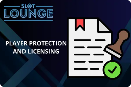 SlotLounge Casino player protection and licensing with official document and approval stamp